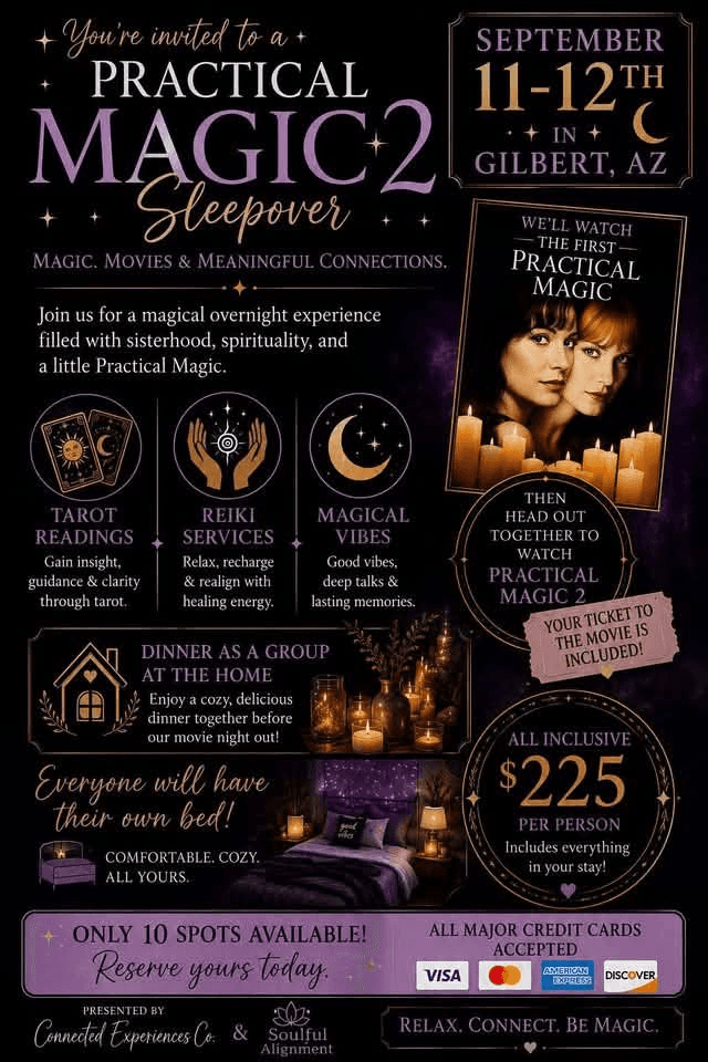 Original event flyer for Practical Magic 2 Sleepover
